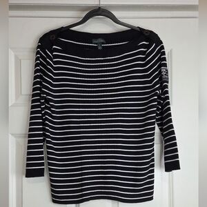 Lauren Ralph Lauren Black & White Striped Boatneck Sweater - Size XL